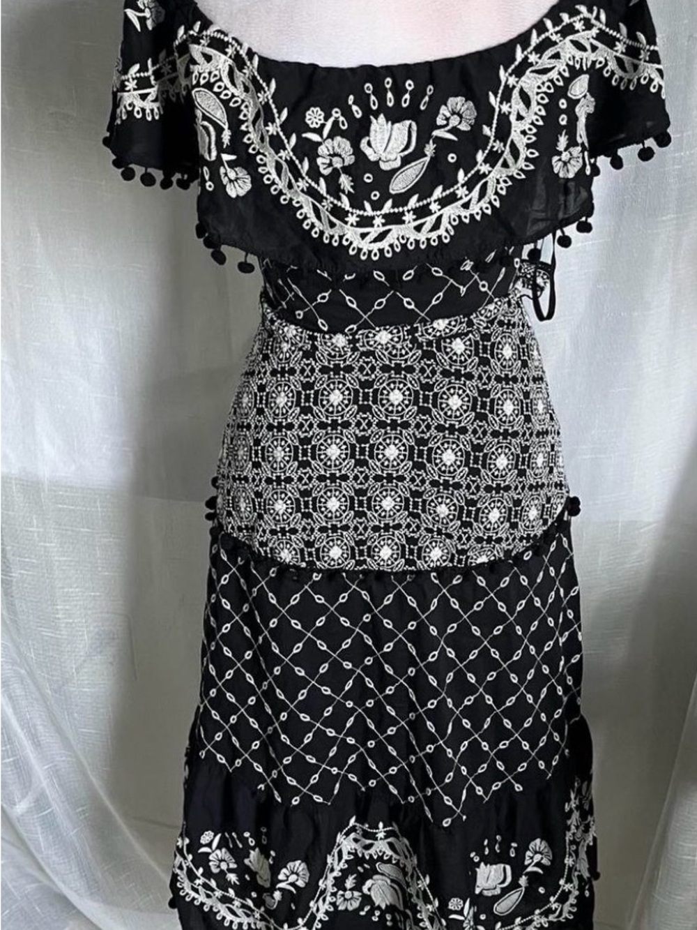 Anthropologie Black and White Embroidered Midi Dress